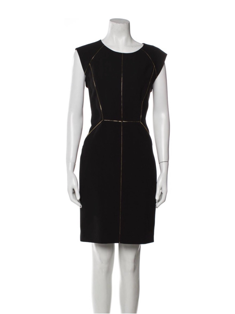 Rebecca Taylor Black Midi Sheath Dress with Gold zipper tracks